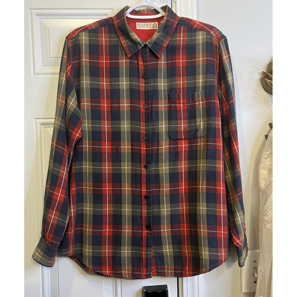 VTG 90s Grunge Plaid Flannel Shirt Medium Bugle Boy for HER Green Red Navy Alt
